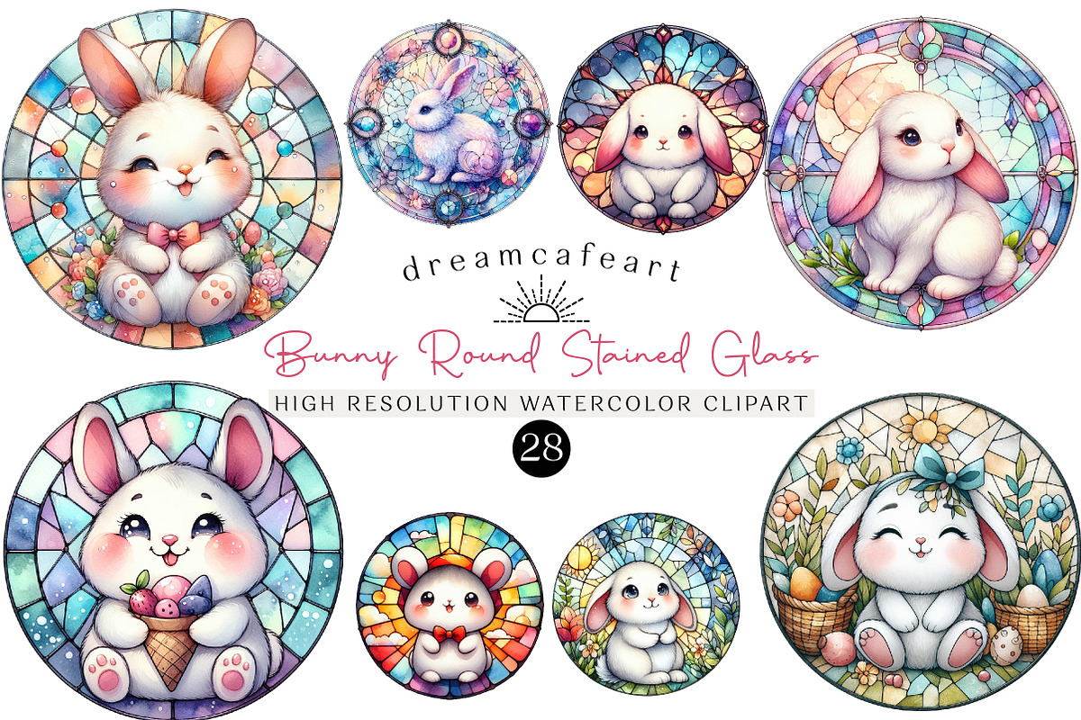 Bunny Round Stained Glass Png, an Illustration by DreamCafeArt (Photo 1 of 6)