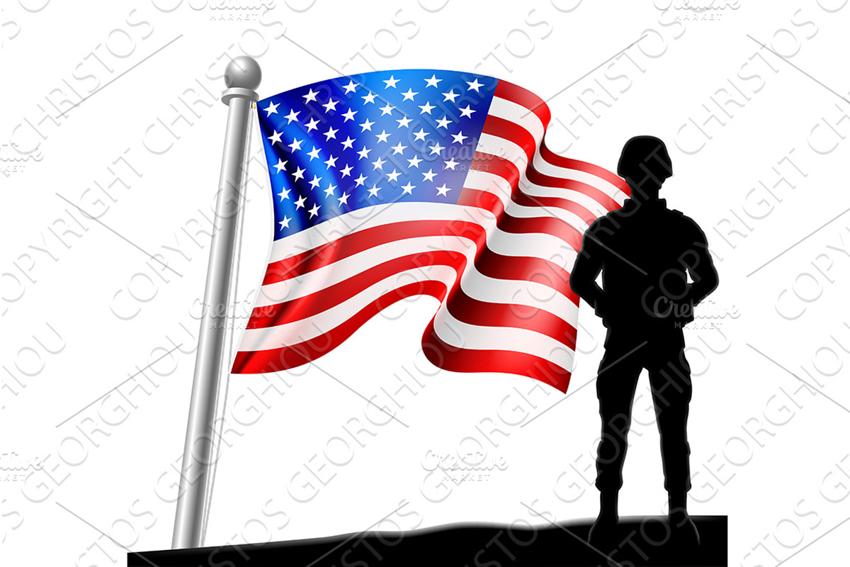 Patriotic Soldier American Flag, an Illustration by Christos Georghiou