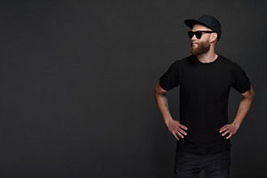 Black T-shirt on a man