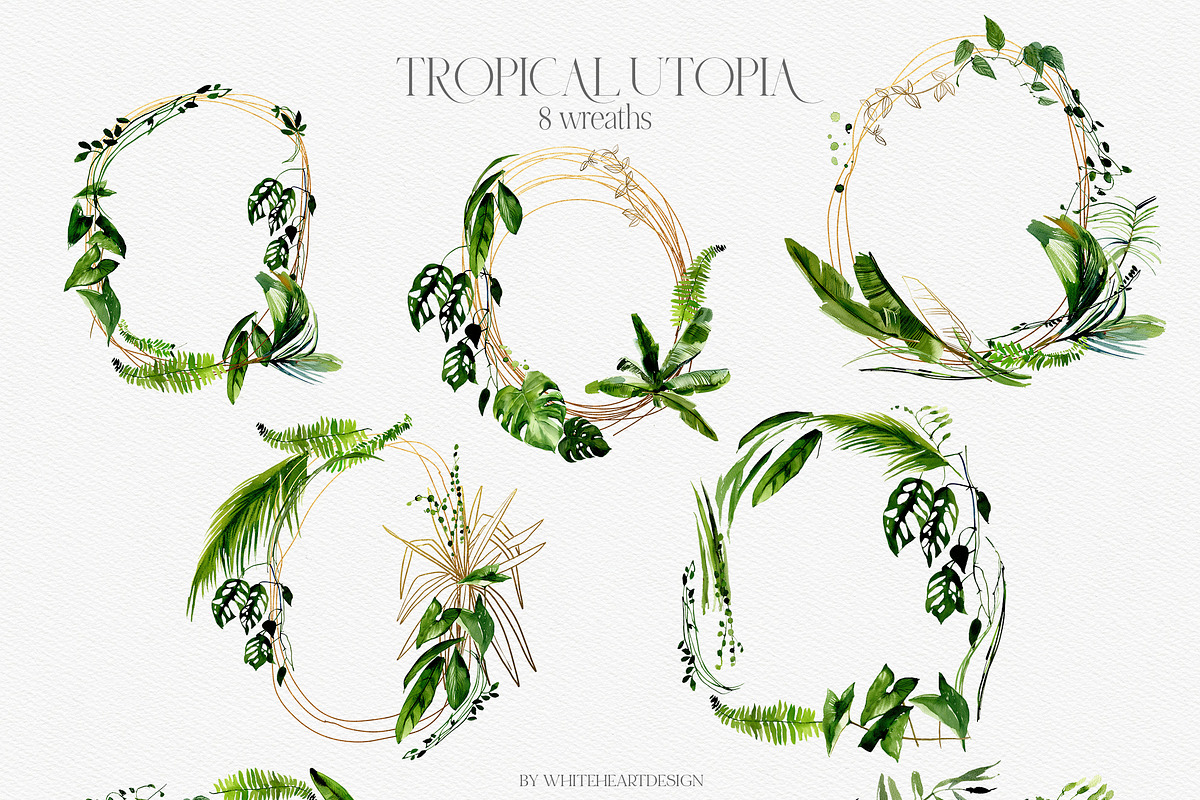 Tropical Greenery Watercolor Clipart, an Illustration by whiteheartdesign (Photo 7 of 22)
