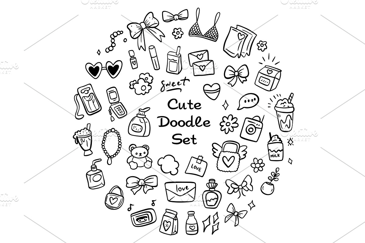 Set of Adorably cute doodles, an Illustration by Voodz_shop