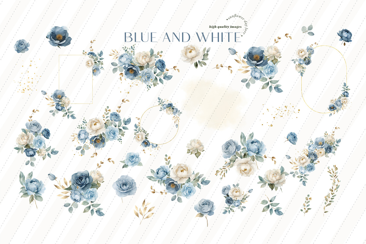 Elegant Navy & White Flowers Clipart, a Graphic by Sunflower Day Love (Photo 5 of 5)