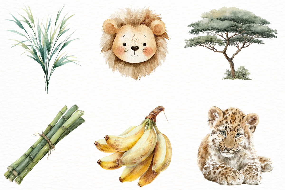 Watercolor Cute Baby Safari Animals, an Illustration by Designworld (Photo 5 of 8)