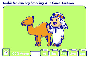 Arabic Moslem Boy Stand With Camel, an Animal Illustration by Artstorystudio