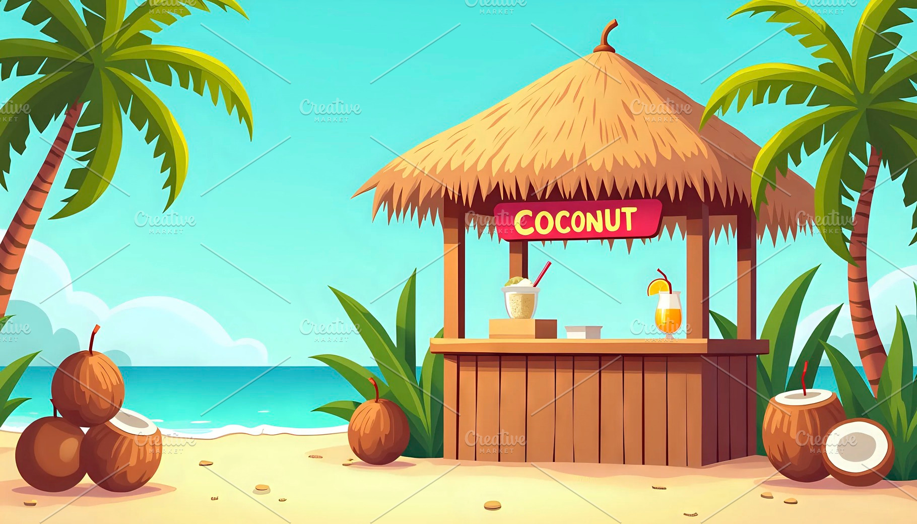 Create a tropical island coconut dri, a Photo by LOGOCREATIVE
