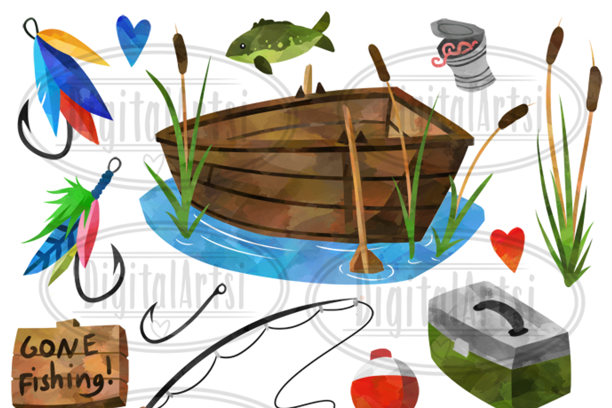 Watercolor Fishing Clipart, an Illustration by DigitalArtsi (Photo 2 of 2)