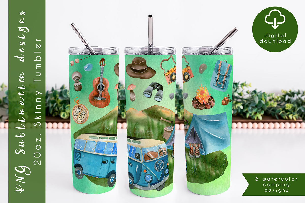 Camping sublimation tumbler wrap, an Object Graphic by AnastasiaWatercolor (Photo 3 of 8)
