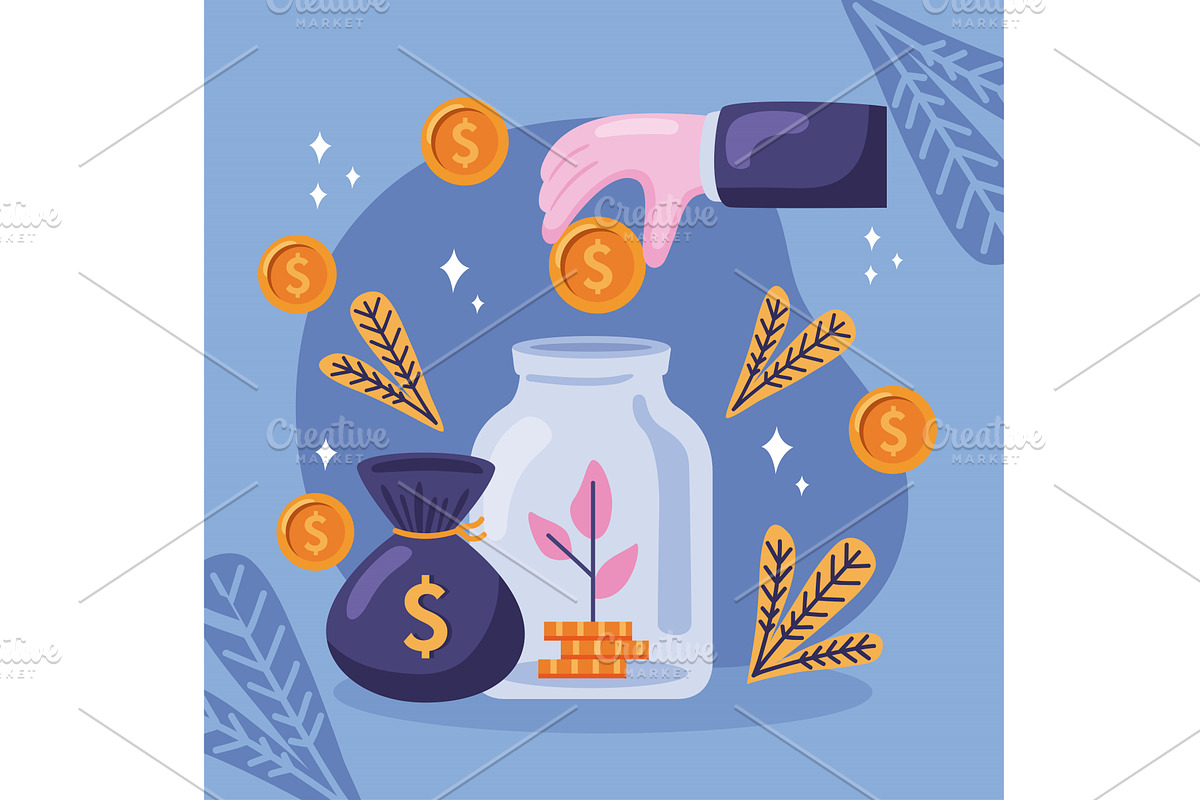 savings money in jar, a Finance Illustration by studiogstock