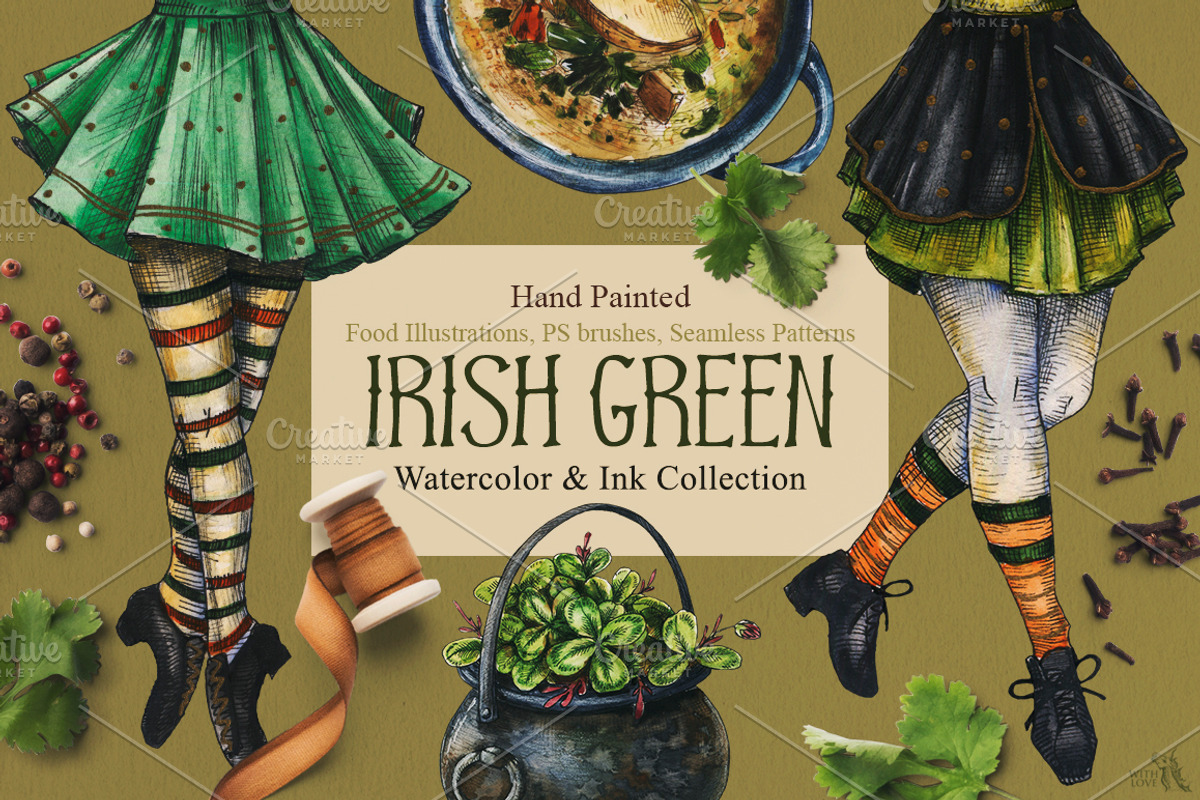 Irish Green Watercolor & Ink Set, a Food Illustration by Fluffy Unicorn (Photo 1 of 10)