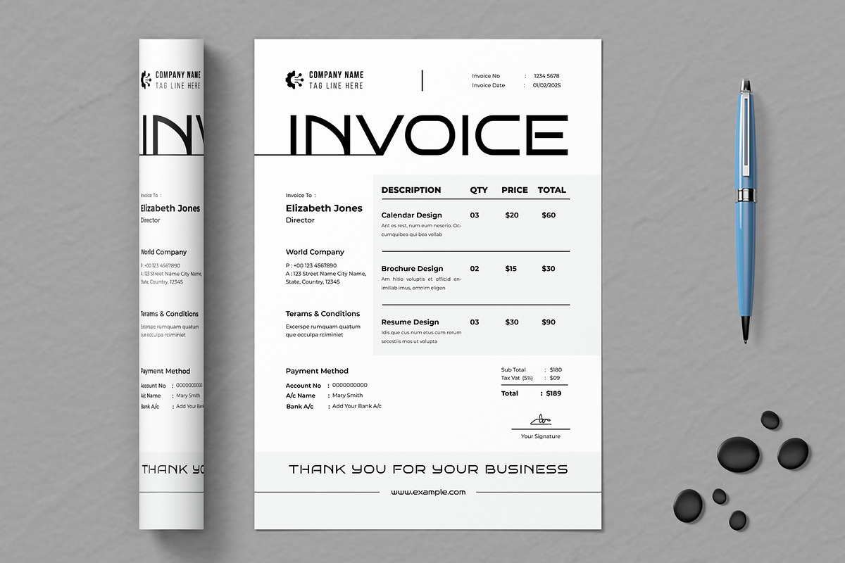 Elegant Black Professional Invoice, a Stationery Template by ContestDesign (Photo 1 of 2)