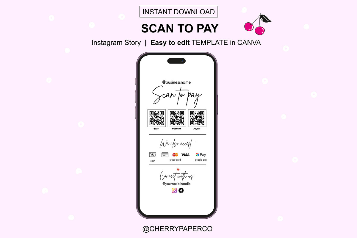 QR Code, Scan To Pay Sign Template, a Social Media Template by Cherry Paper Co (Photo 4 of 6)