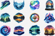 Watercolor Northern Lights Clipart, an Illustration by Black Bird Studio (Thumbnail 6 of 6)