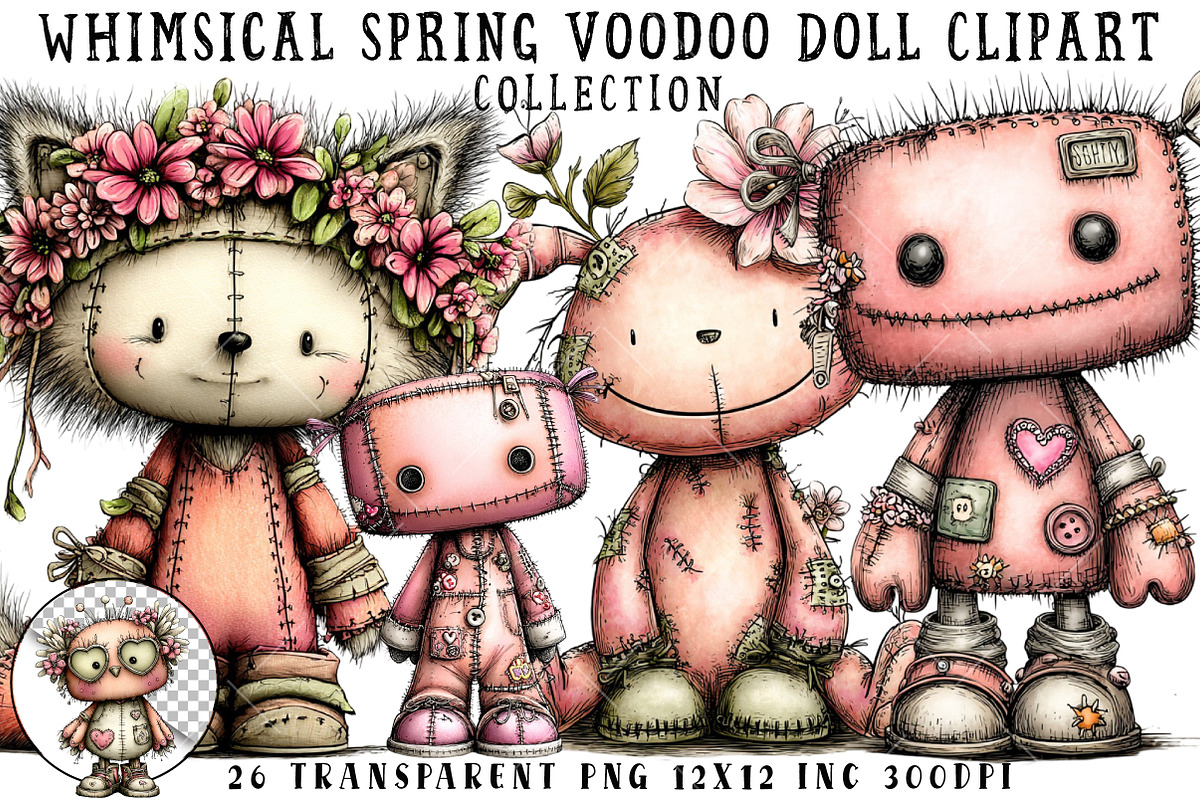 Whimsical Spring Voodoo Doll Clipart, an Illustration by OK Design (Photo 1 of 6)