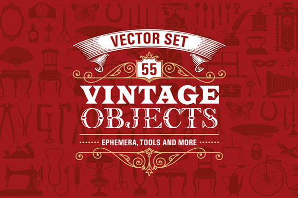 55 Vintage Retro Objects Vector preview 5