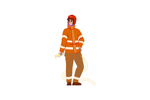 Firefighter holding fire hose and, a Person Illustration by pikepicture