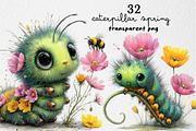 Watercolor Spring Caterpillar Clipar, an Illustration by Dream Creation (Thumbnail 1 of 7)