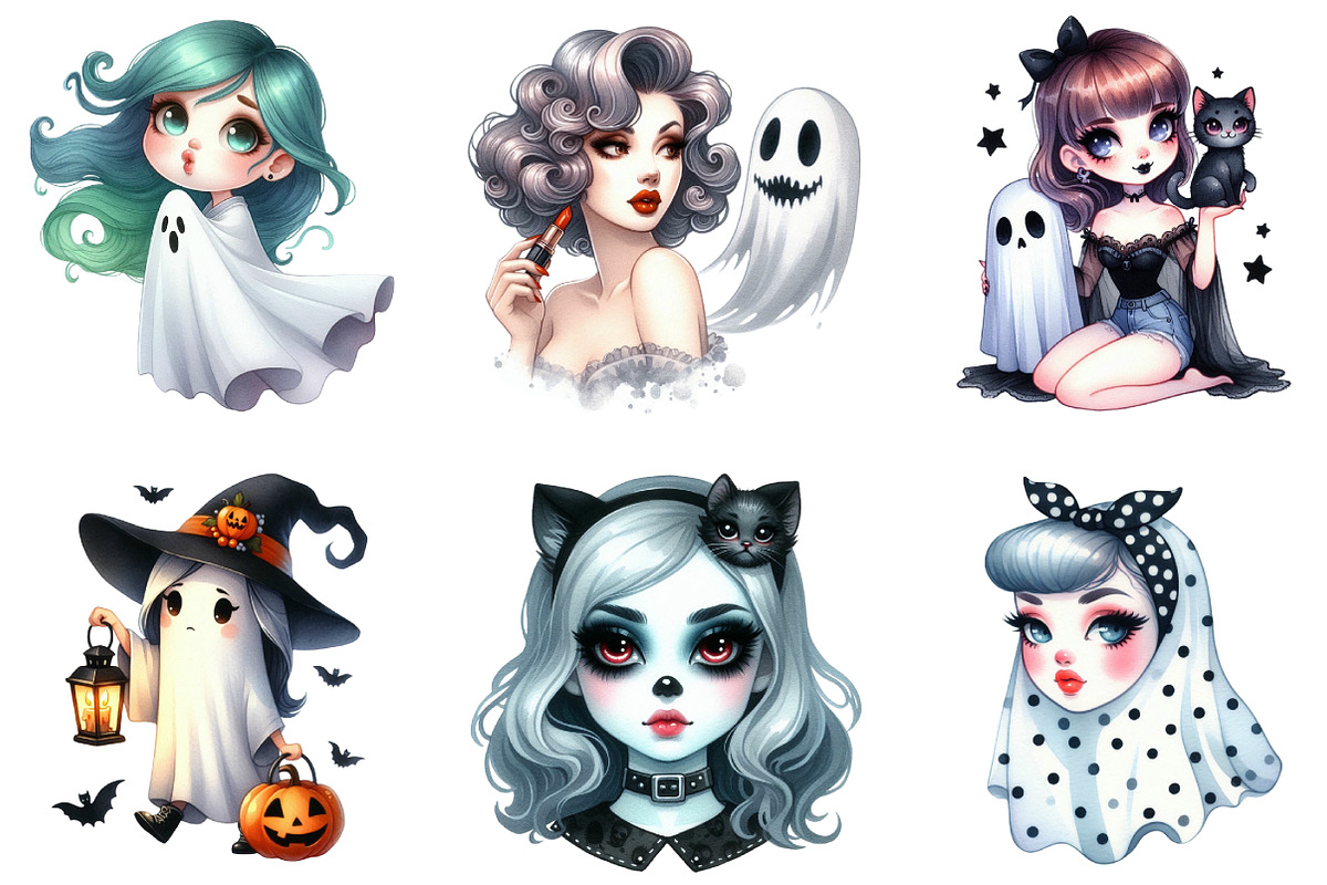 Pin-Up Ghost Girl Clipart, an Illustration by DreamArtGraphic (Photo 2 of 5)