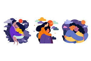 Characters giving a hug cartoon, a Person Illustration by Onyx