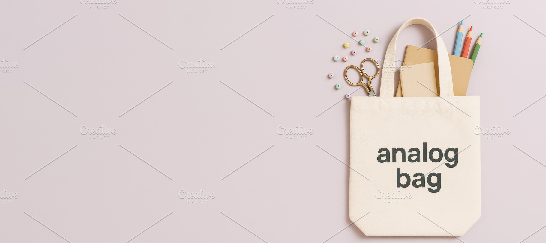 Tote bag with stationery and pastel, a Photo by Dvoevnore photos