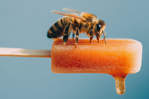 Bee on Melting Popsicle Stick, an Animal Photo by Virgo Studio