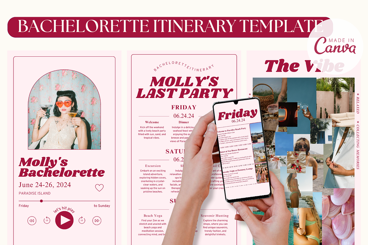 Pink Digital Bachelorette Itinerary, an Invitation Template by Story Native (Photo 1 of 9)