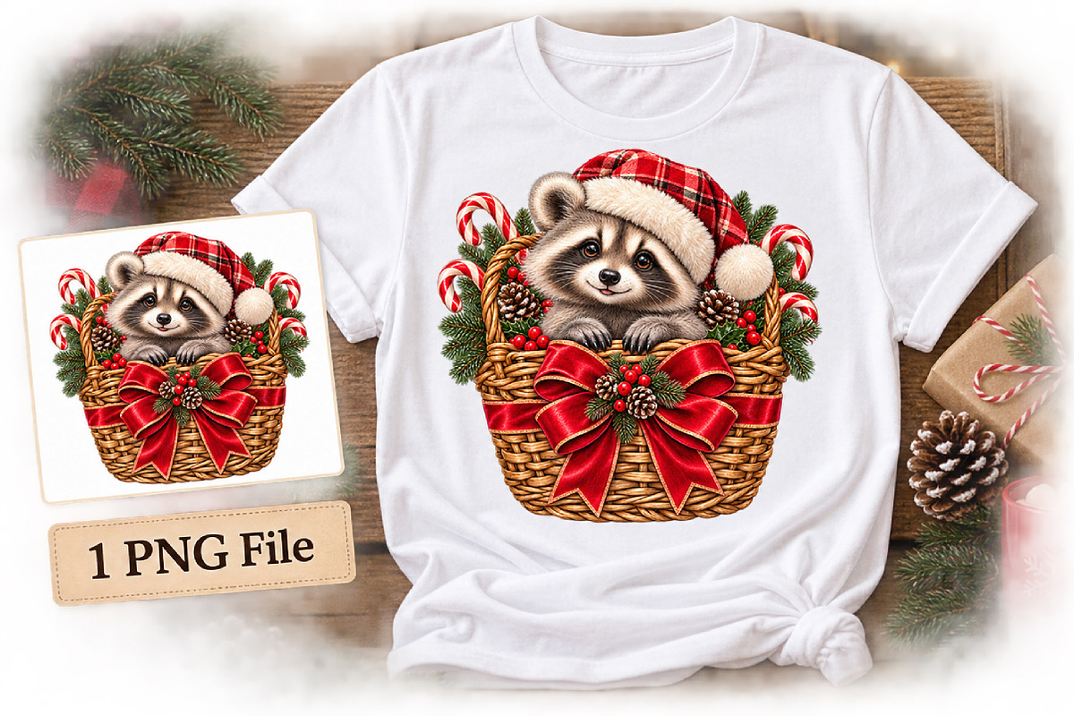 Christmas Raccoon PNG, a Seasonal Illustration by Watercolor design (Photo 2 of 3)