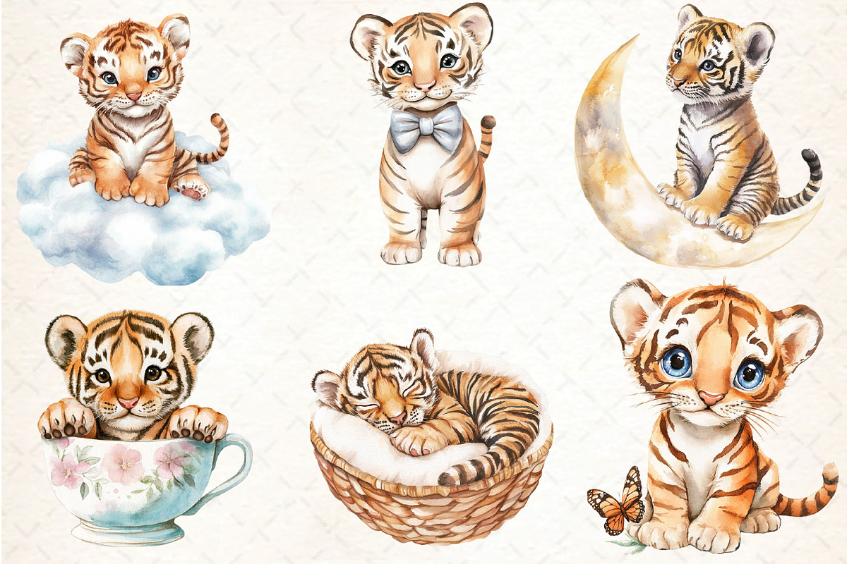 Watercolor Tiger Clipart Bundle, an Illustration by DreamCafeArt (Photo 3 of 7)