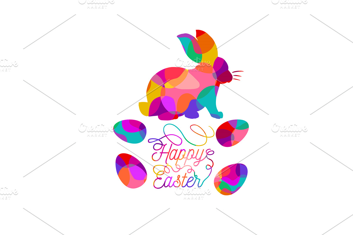 Happy Easter. Bunny and eggs. hand, an Object Illustration by Nenahliadava Design