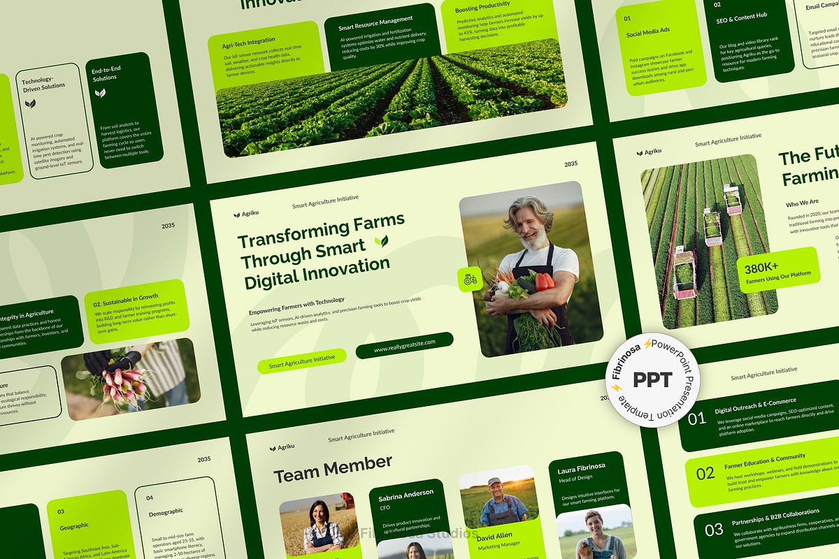 Smart AgriTech Innovation Pitch Deck, a Presentation Template by FIBRINOSÄ (Photo 1 of 7)