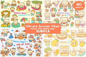 Kawaii Bear Summer Vibes Bundle, an Animal Illustration by Blumensdiary