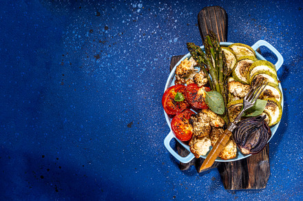 Healthy grilled bbq vegetables on pan, a Food & Drink Photo by Rimma