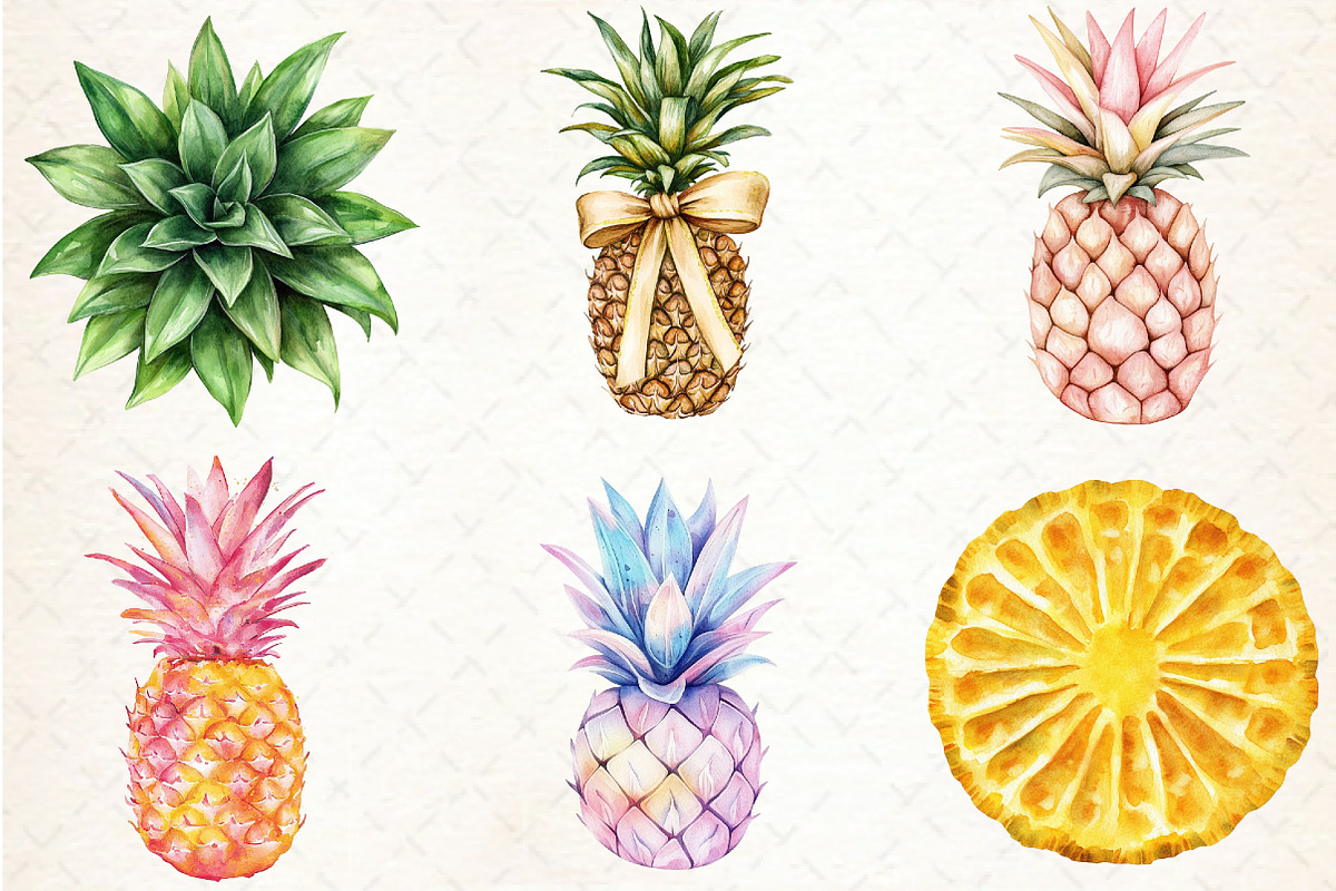 Pineapple watercolor clipart set, an Illustration by Libby Wishes (Photo 7 of 7)