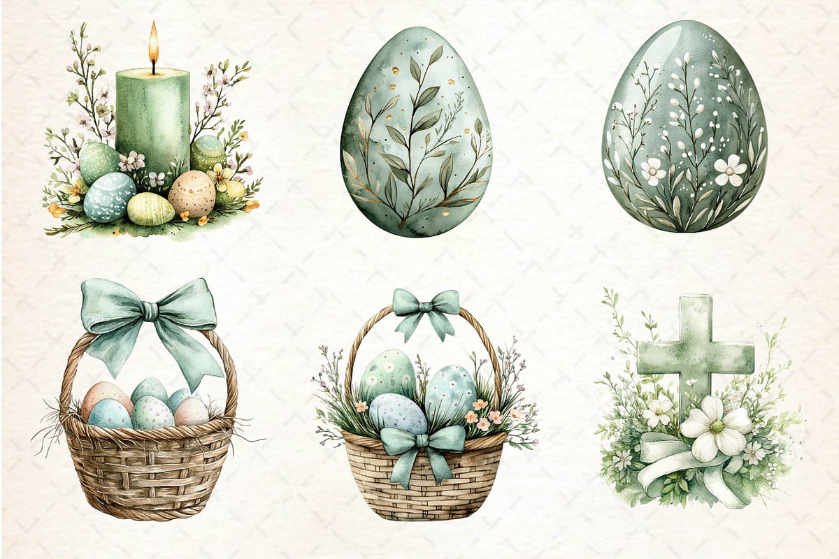 Sage Green Easter Clipart, an Illustration by Dream Creation (Photo 3 of 6)
