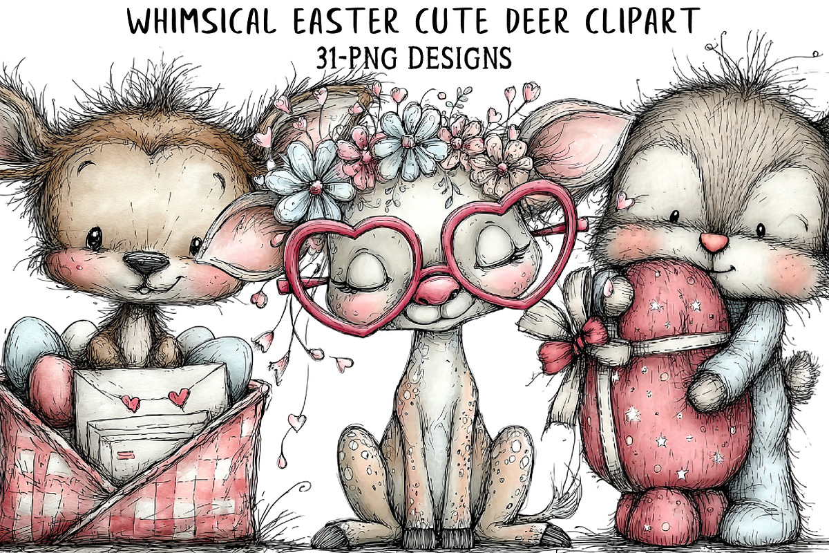 Whimsical Easter Cute Deer Clipart, an Illustration by Daily.Designs (Photo 1 of 7)