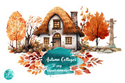 Autumn Cottages Watercolor, a Seasonal Illustration by Verdigris Studios (Thumbnail 1 of 4)