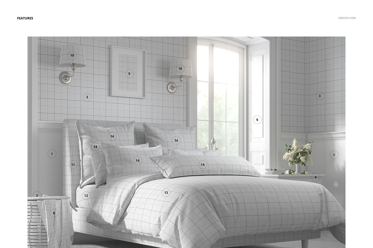 Cottage Style Bedroom Bedding Mockup, a Household Mockup by creatsy5 (Photo 3 of 5)