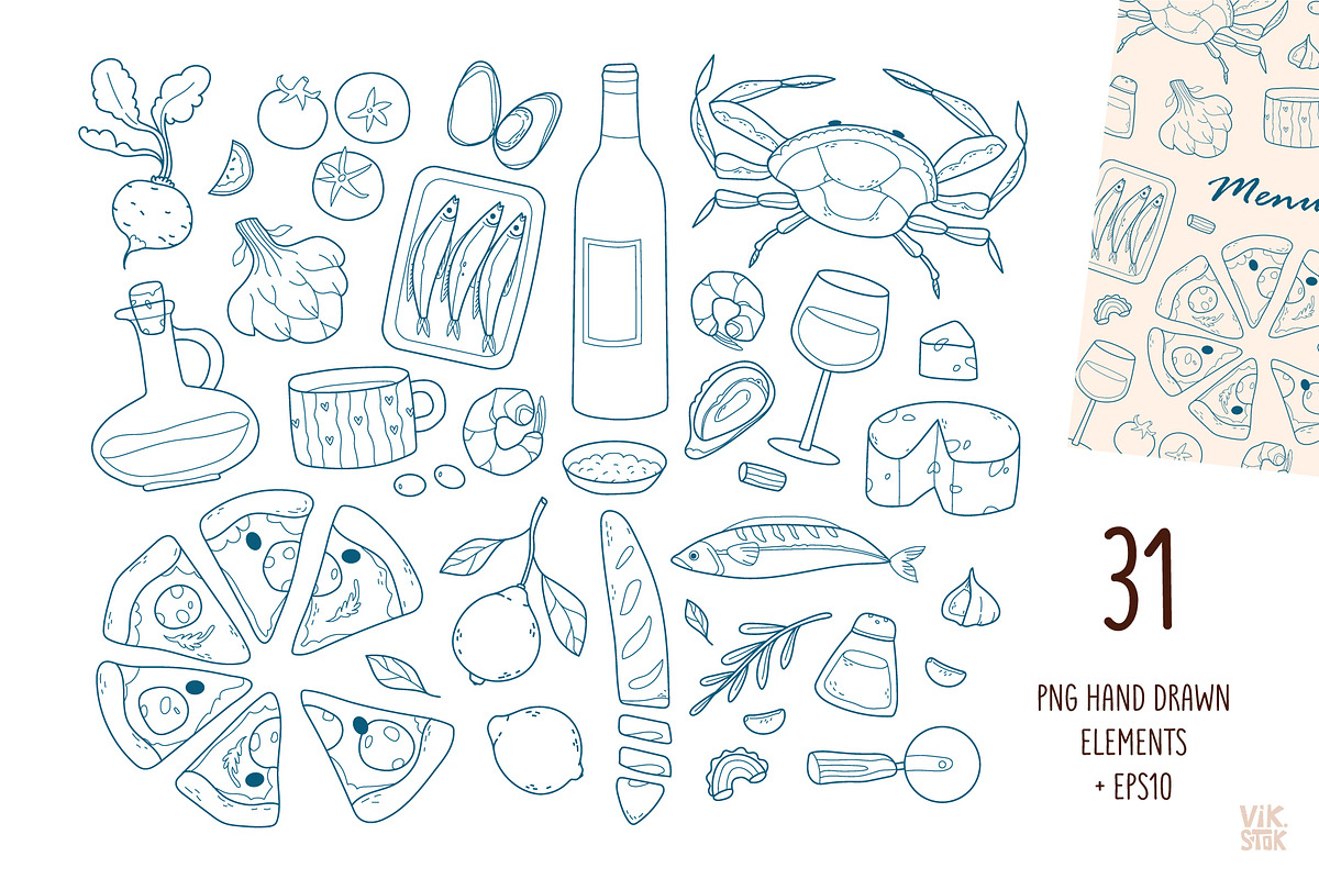 Mediterranean Food Clipart Bundle, a Food Illustration by vik.stock (Photo 2 of 6)