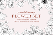 Pencil Drawing Flower Set, an Illustration by elpple (Thumbnail 1 of 4)