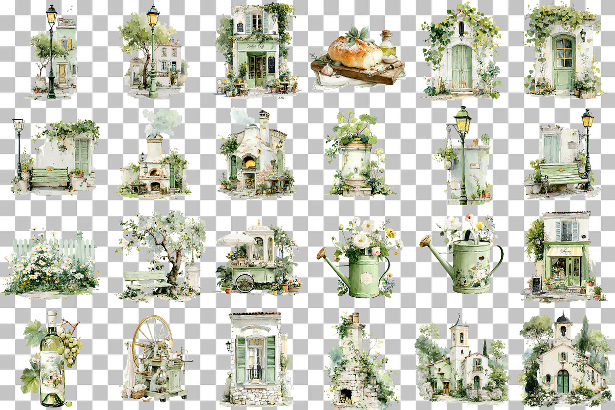Watercolor Vintage village Clipart, an Illustration by DreamCafeArt (Photo 3 of 6)