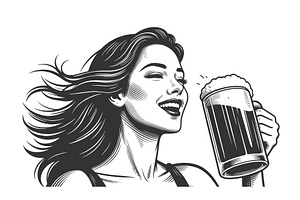 Woman Enjoying Cold Beer Drink, a Person Illustration by AlexArt