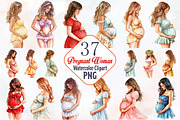 Pregnant Woman Watercolor Clipart, an Illustration by RobertsArt (Thumbnail 1 of 7)