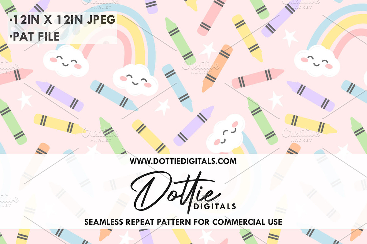 Pink Pastel Wax Crayons and Rainbows, a Pattern Graphic by Dottie Digitals (Photo 1 of 2)