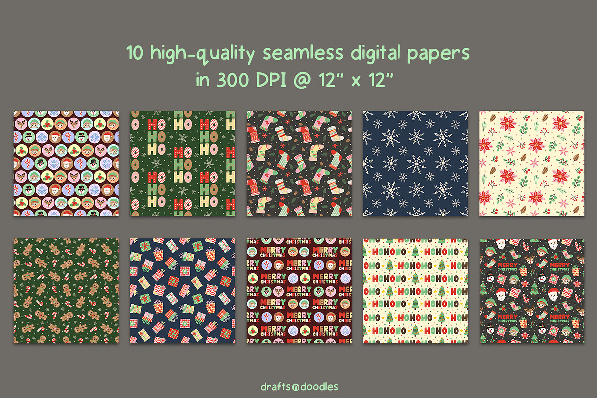 Merry Christmas Clipart and Patterns, a Seasonal Illustration by Drafts n Doodles (Photo 4 of 12)
