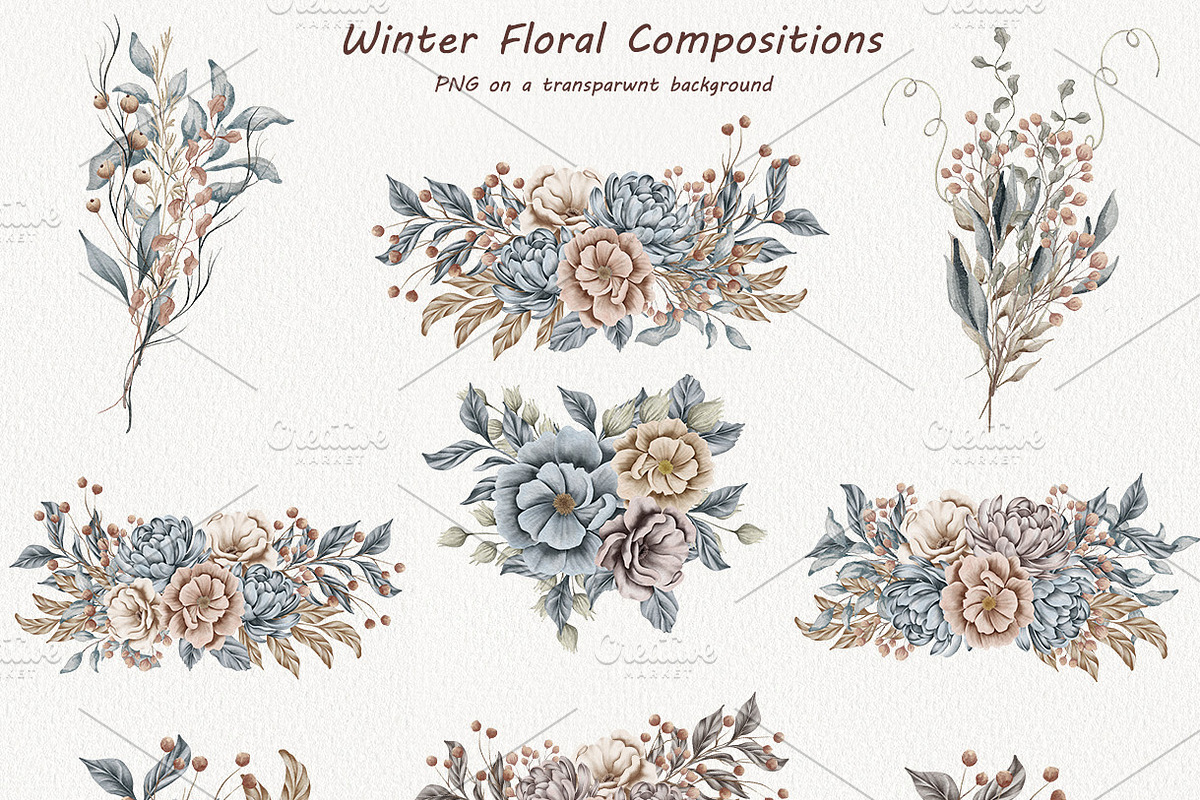 Watercolor Winter Florals Collection, a Decorative Illustration by BarvArt (Photo 9 of 14)
