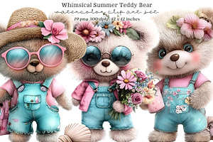 Whimsical summer teddy bear clipart, an Illustration by SinaCreation