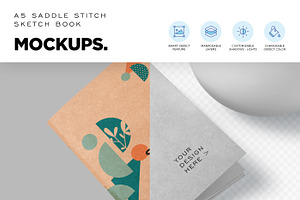 A5 Saddle Stitch Sketchbook Mockups