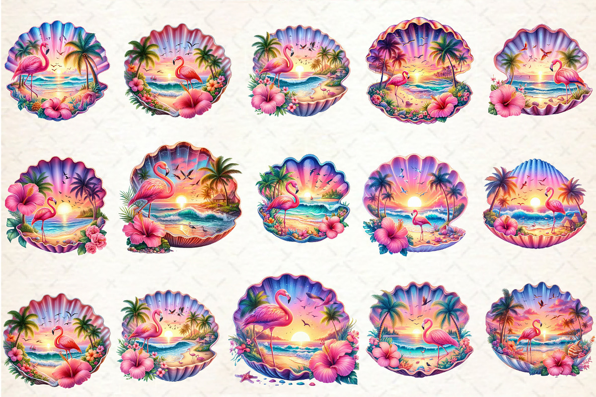 Tropical Sunset Flamingo Clipart, an Illustration by Rose Art (Photo 2 of 7)