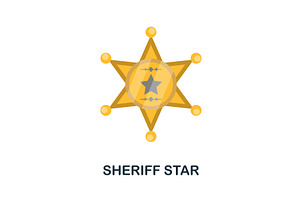 Sheriff Star Flat Icon. Color Simple