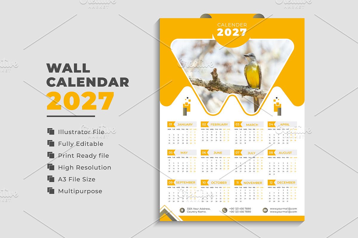 Wall Calendar 2027, a Stationery Template by pixelcreatx (Photo 5 of 5)
