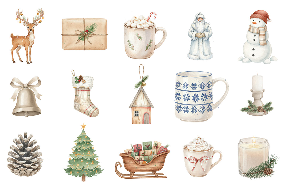 North Christmas Watercolor Clipart, an Illustration by Designking (Photo 3 of 5)